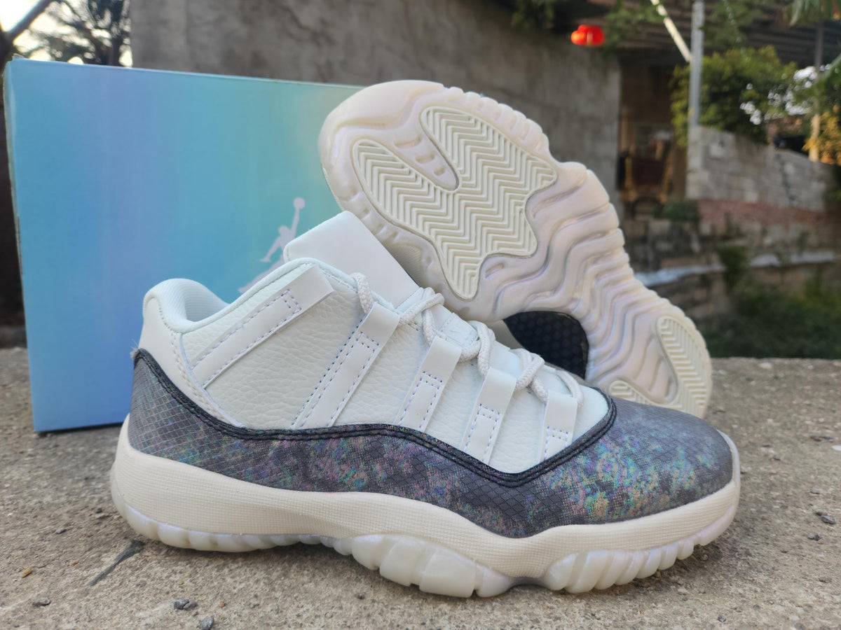 Air Jordan 11 Low White & Iridescent Snakeskin-Pattern Sneakers