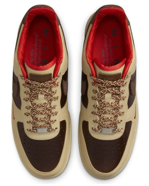 Beige & Brown Low-Top Sneakers with Red Accents